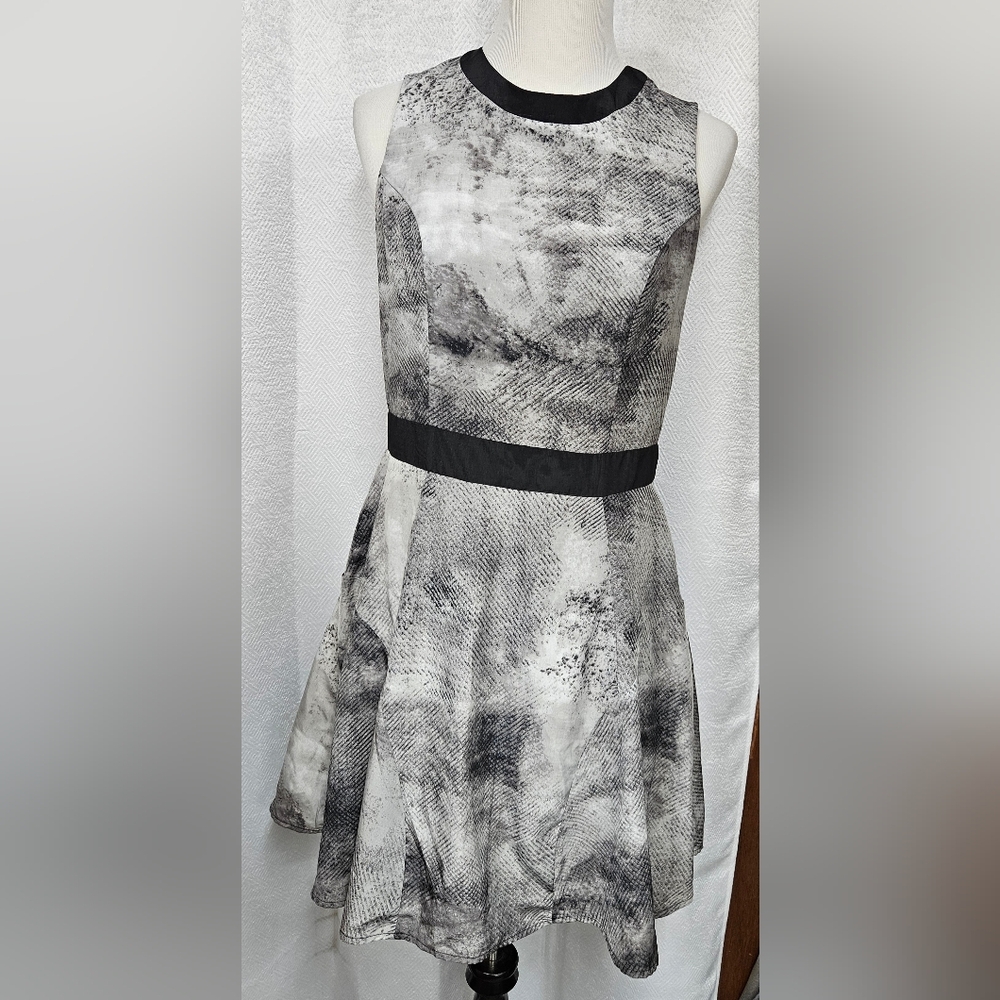Mossimo Black & White Sleeveless Printed Fit-and-Flare Dress Medium